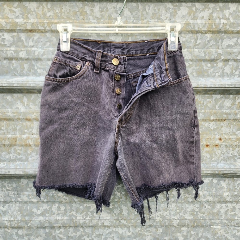 VINTAGE 90's Levi's Black High Waisted Button Up Cutoff Denim Shorts